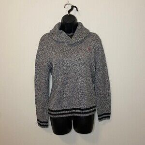 Polo Ralph Lauren Grey White Cable Knit Shawl Collar Sweater Sz Small